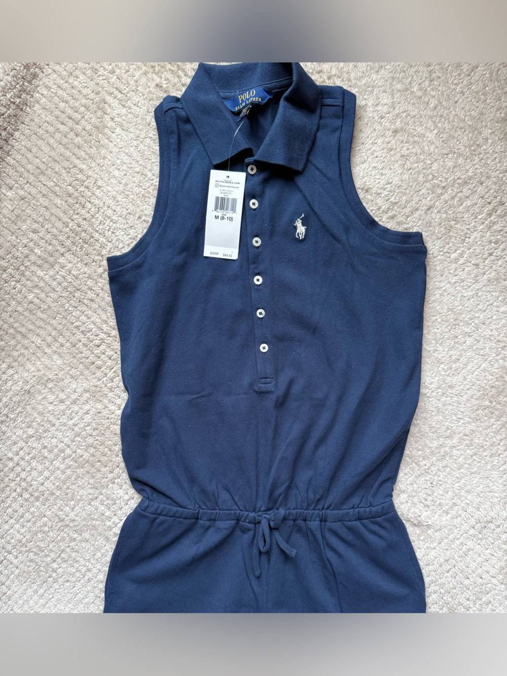 Ralph Lauren Navy Sleeveless Drawstring Polo Dress